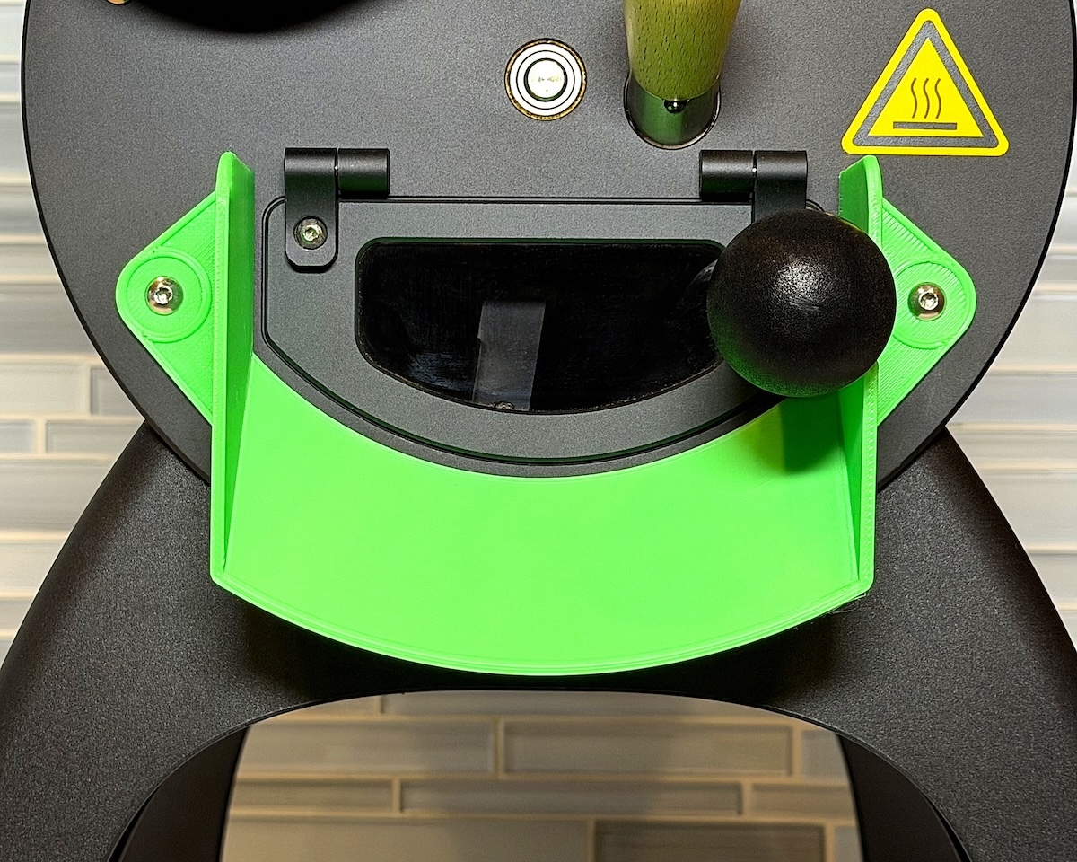 Heavy-duty ABS bean deflector mounted on Aillio Bullet R1 V2 coffee roaster faceplate